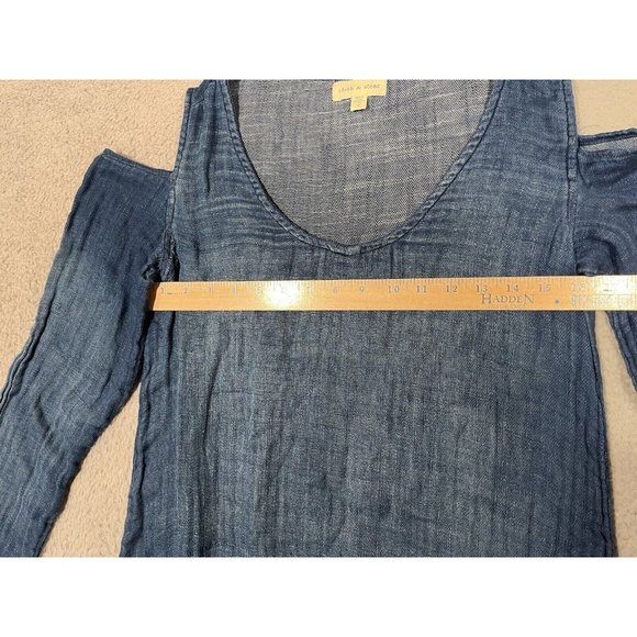 Cloth & Stone Anthropologie Dress Blue Cold Shoulder 100%‎ Cotton Soft Small S - Picture 11 of 13